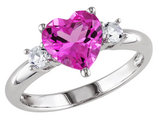 Lab-Created Pink Sapphire and Created White Sapphire Heart Ring 2.50 Carat (ctw) in Sterling Silver